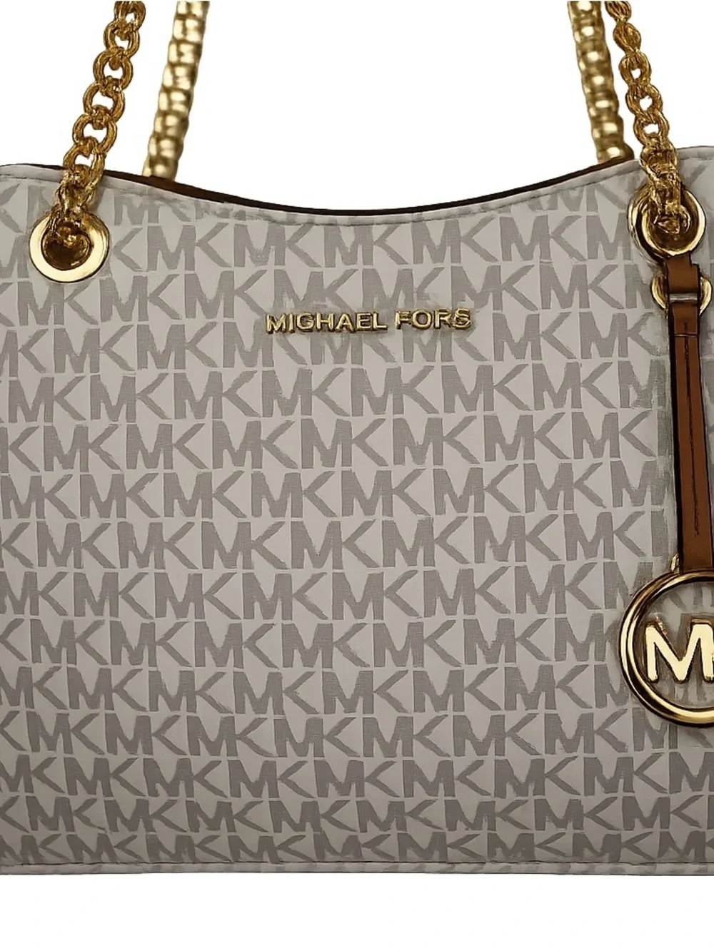 Michael Kors Jet Set Large Signature Logo Shoulder Bag Vanilla MK Logo Tote